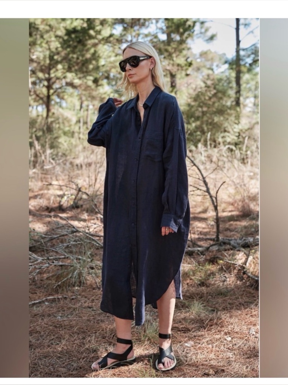 Mamene Florence Shirt Dress In Linen - Navy